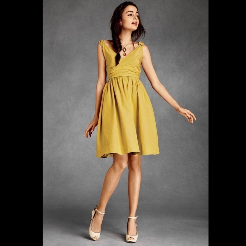 Anthropologie BHLDN Hitherto Beribboned Yellow Gold Sleeveless Dress Size 2